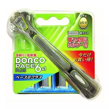 Dorco Pace 6 Plus Razor with 4 spare blades and 1 plus holder