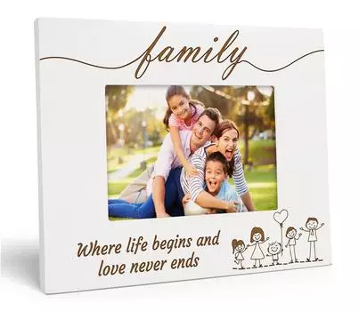 Дорогой сувенир, сделанный с любовью, настольная фоторамка с гравировкой, деревянная семья, где начинается жизнь, а любовь никогда не заканчивается, цитаты, белая фоторамка 4x6 Inches Horizontal белый