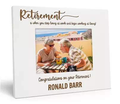 Дорогой сувенир, СДЕЛАНО С ЛЮБОВЬЮ, персонализированная деревянная гравированная фоторамка, настольная белая фоторамка (Выход на пенсию) 4x6 Inches Horizontal белый