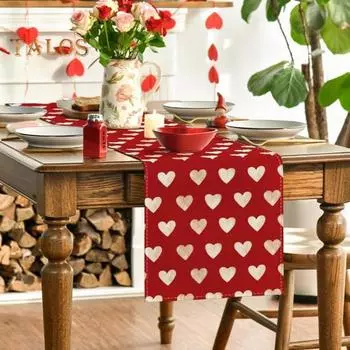 Дорожка для праздничного стола Heartn Print Утолщенная, термостойкая, 3 размера, простая в уходе, нескользящая, для Дня святого Валентина, для отелей, ресторанов, свадеб, банкетов S разноцветный