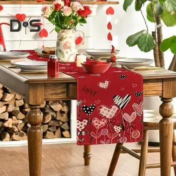 Дорожка для праздничного стола с принтом в виде сердца и воздушных шаров, утолщенная, термостойкая, 3 размера, простая в уходе, нескользящая, для Дня святого Валентина, для отелей, ресторанов, свадеб, банкетов S красный
