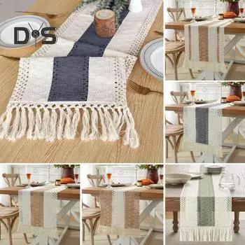 Дорожка для праздничного стола, тканая ткань в стиле бохо, декор с кисточками, контрастный цвет, плетеная, устойчивая к пятнам, многоразовая защита стола, украшение для банкета на выпускной 120 cm 4