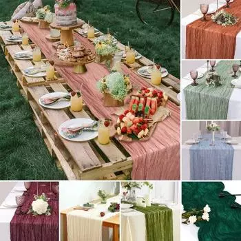 Дорожка для стола для свадебной вечеринки, марлевая, в стиле бохо, плиссированная, однотонная, устойчивая к пятнам, многоразовая, для защиты стола, украшение, дорожка для банкетного стола для выпускного вечера бежевый