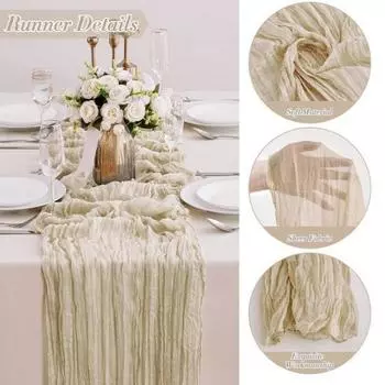 Дорожка для стола на День благодарения, марлевая, в стиле бохо, плиссированная, однотонная, устойчивая к пятнам, многоразовая, для защиты стола, украшение, дорожка для банкета, выпускного вечера 90x180cm