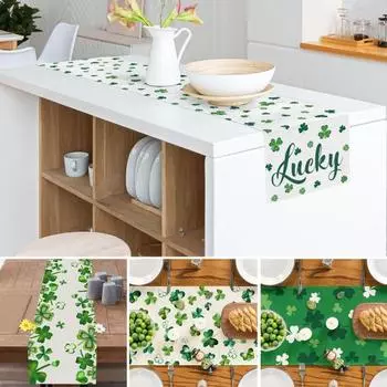 Дорожка для стола на день Св.. Украшение ко Дню Патрика с принтом клевера, легкое в уходе, нескользящее S