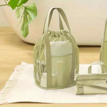 Дорожная большая вместительная сетчатая нейлоновая косметичка-органайзер, складная повседневная сетчатая сумка на шнурке, веревочный комплект, карманная сумка для купания и стирки зелёный