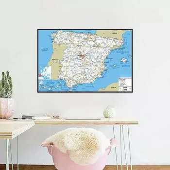 Дорожная карта Испании, холст, картина, настенный художественный постер, школьные принадлежности, украшение для гостиной, дома 42*30cm
