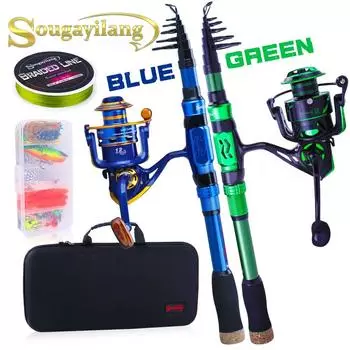 Дорожная катушка для удочки 1,8-2,4 м, телескопическая удочка 12BB, спиннинговая катушка, портативная рыболовная сумка, набор снастей 1.8M Rod&Reel 1000 синий