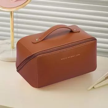 Дорожная косметичка большой емкости, портативная косметичка из искусственной кожи, женская водонепроницаемая сумка для мытья в ванной, многофункциональный набор туалетных принадлежностей коричневый