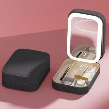 Дорожная косметичка со светодиодной подсветкой Портативный регулируемый косметичка 3-цветное зеркало со светодиодной подсветкой для хранения косметики
