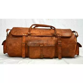 Дорожная мужская сумка из козьей кожи, спортивная сумка, дорожная сумка из натуральной коричневой винтажной кожи 24 x 9 x 8 in коричневый
