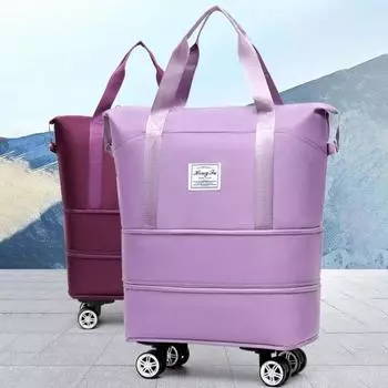 Дорожная расширяемая багажная сумка с несколькими отделениями, большая вместимость, застежка-молния, водонепроницаемая дорожная сумка, чемодан светло-синий