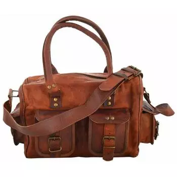 Дорожная спортивная сумка через плечо из козьей кожи на ночь для выходных, сумка через плечо 16 x 12 x 6 in коричневый