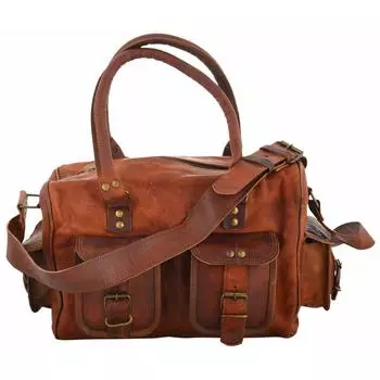 Дорожная спортивная сумка через плечо из козьей кожи на ночь для выходных, сумка через плечо 16 x 12 x 6 in коричневый