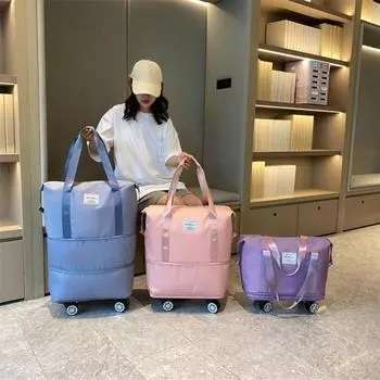Дорожная спортивная сумка со съемными колесами, большая вместимость, отделение для сухого и влажного воздуха, водонепроницаемая ткань Оксфорд, чемодан для багажа на открытом воздухе, для ночевки в тренажерном зале, для тренировок 40cm x 22cm x 66cm розовы