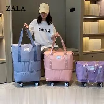 Дорожная спортивная сумка со съемными колесами, большая вместимость, отделение для сухого и влажного воздуха, водонепроницаемая ткань Оксфорд, чемодан для багажа на открытом воздухе, для ночевки в тренажерном зале, для тренировок Unfolded 80cm темно-фиоле