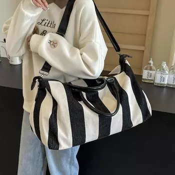 Дорожная сумка большой емкости Полосатая сумка Портативная сумка через плечо для багажа чёрный