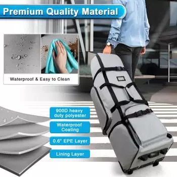 Дорожная сумка для гольфа для авиакомпаний, мягкая складная дорожная сумка для гольф-клуба, 900D, водонепроницаемый портативный дорожный чехол для гольфа с колесами чёрный