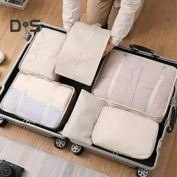 Дорожная сумка для хранения, 9 шт., набор с застежкой-молнией, дышащая, водонепроницаемая, легко моется, складная упаковка для багажа, сумка для туалетных принадлежностей, сумка для одежды розовый