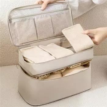 Дорожная сумка для одежды, нижнего белья, бюстгальтеров, носков, сумка для хранения, переносная сумка-органайзер для косметики, большая вместимость, складная сумка для хранения грязно-белый