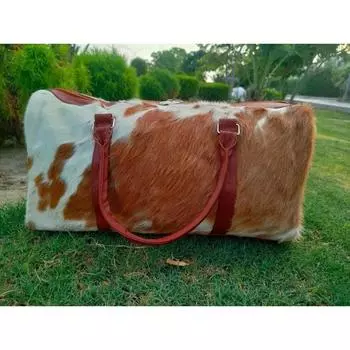 Дорожная сумка Hairon Leather Dufflebag, винтажная спортивная сумка для выходных и ночевок 20 x 10 x 9 in коричневый/белый