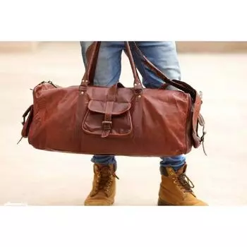 Дорожная сумка из кожи дикой козы, спортивная мужская винтажная дорожная сумка, ночной чемодан для выходных 28 X 10 X 10 in коричневый