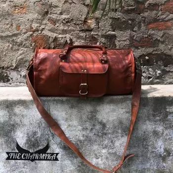 Дорожная сумка из натуральной козьей кожи шириной 20 дюймов для ручной клади для ночевки, занятий в спортзале и выходных 20 x 10 x 10 in коричневый