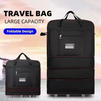 Дорожная сумка на 6 колес, водонепроницаемая портативная дорожная сумка на колесиках, сумка-переноска, унисекс, расширяемая складная сумка-оксфорд, сумки для багажа чёрный