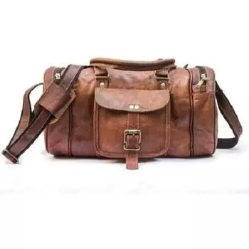 Дорожная сумка ручной работы из козьей кожи 20 дюймов, мужская кожаная сумка выходного дня коричневого цвета 20 x 8 x 8 in коричневый