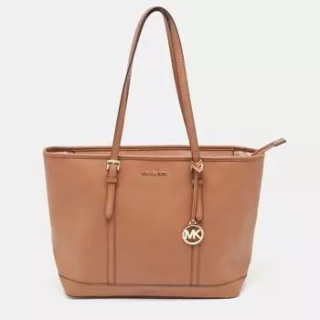 Дорожная сумка-тоут Michael Kors из сафьяновой кожи Jet Set коричневого цвета
