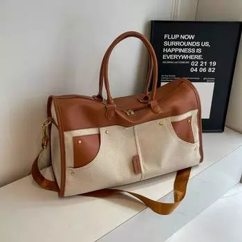 Дорожная сумка женская для поездок на короткие расстояния, багажная сумка большой вместимости, легкая дорожная сумка, сумка-саквояж для хранения, дорожная багажная сумка Brown (sleeved pull rod + wet and dry separation)