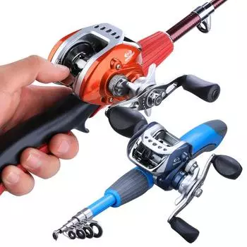 Дорожная удочка, комбинированная катушка из углеродного волокна, сверхтвердая телескопическая удочка с 10 + 1BB, литейная рыболовная катушка синий
