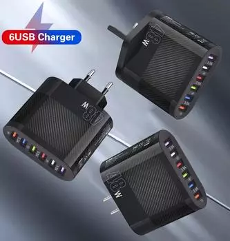 Дорожное зарядное устройство с 6 портами USB и вилками стандарта ЕС, США, Великобритании и Кореи European standard белый