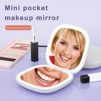 Дорожное зеркало для макияжа, 3 цвета, светодиодное, двустороннее, 5X/10X, увеличительное, с регулируемой яркостью, сенсорное, портативное, портативное, для женщин и девочек, складное косметическое зеркало A белый