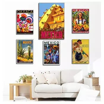 Дорожные картины на холсте, винтажные настенные крафт-плакаты с покрытием, наклейки на стену, домашний декор, подарок, Мексика, тропический сад, коррида, без рамки 21*30cm