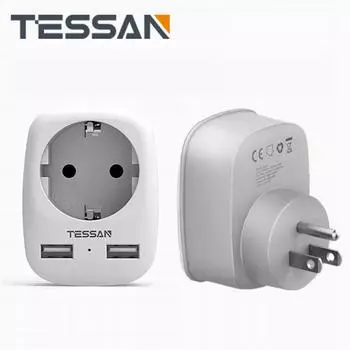 Дорожный адаптер TESSAN, адаптер для США, вилка для Америки, Европы с 2 розетками USB 2.4A, адаптер для дорожной вилки, адаптер питания для Канады, Мексики