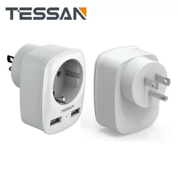 Дорожный адаптер TESSAN, адаптер для США, вилка для Америки, Европы с 2 розетками USB 2.4A, адаптер для дорожной вилки, адаптер питания для Канады, Мексики