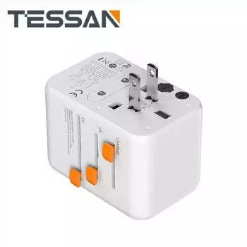 Дорожный адаптер TESSAN для путешествий по всему миру с USB и мини-универсальным адаптером питания типа C со вилкой ЕС/Великобритании/США/Австралии для путешествий