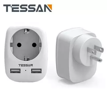 Дорожный адаптер TESSAN, европейско-американский адаптер с 2 розетками USB 2.4A, адаптер питания для путешествий, адаптер питания для Канады, Мексики