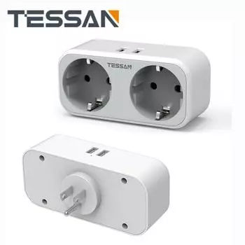 Дорожный адаптер TESSAN из США в Европу с розетками 1/2/3 и 2 портами USB, зарядное устройство USB с 3-контактным разъемом США на 2-контактный разъем ЕС для Канады, Америки, Мексики
