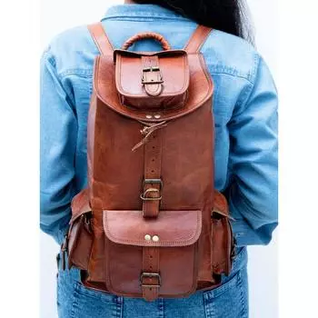 Дорожный багаж из натуральной козьей кожи ручной работы Backapck Rucksack Большая винтажная сумка 18 X 9 коричневый