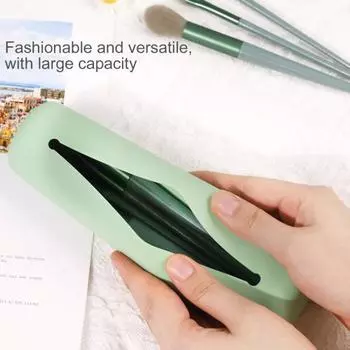 Дорожный держатель для кистей для макияжа, силиконовая косметичка, большая вместимость, водонепроницаемая, легко моется, портативная косметичка зелёный