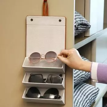 Дорожный футляр для очков, складной, с застежкой-кнопкой, петлей для подвешивания, внутренним зеркалом, солнцезащитными очками, ювелирными изделиями A коричневый