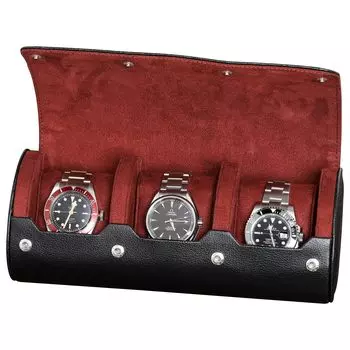 Дорожный футляр ROTHWELL Watch Roll для 3 часов. Надежная портативная защита, совместимая со всеми часами и смарт-часами до 50 мм. (Черный Красный)