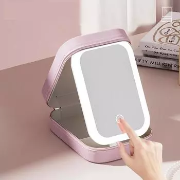 Дорожный косметичка с зеркалом с подсветкой, органайзер для косметички с разделителями, водонепроницаемый портативный косметичка с 4 отделениями