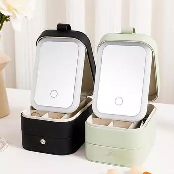 Дорожный органайзер для ювелирных изделий, коробка для хранения с зеркалом, несколько отделений, компактный портативный органайзер для колец, сережек, футляр для ювелирных изделий