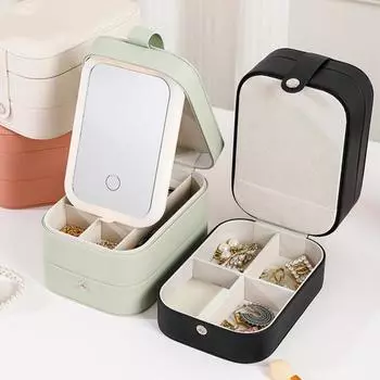 Дорожный органайзер для ювелирных изделий, коробка для хранения с зеркалом, несколько отделений, компактный портативный органайзер для колец, сережек, футляр для ювелирных изделий