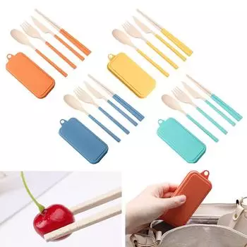 Дорожный ящик для принадлежностей Набор палочек для еды из пшеничной соломы Набор столовых приборов Набор вилок