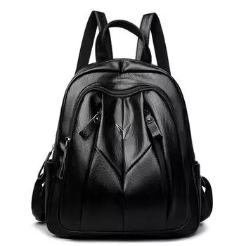 Дорожный рюкзак большой вместимости, студенческий школьный рюкзак, женский рюкзак из мягкой кожи чёрный