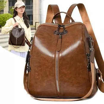Дорожный рюкзак из мягкой кожи, женский рюкзак большой вместимости, многофункциональная сумка через плечо коричневый
